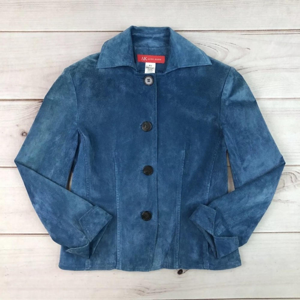 Anne Klein Blue Suede Button-Front Jacket